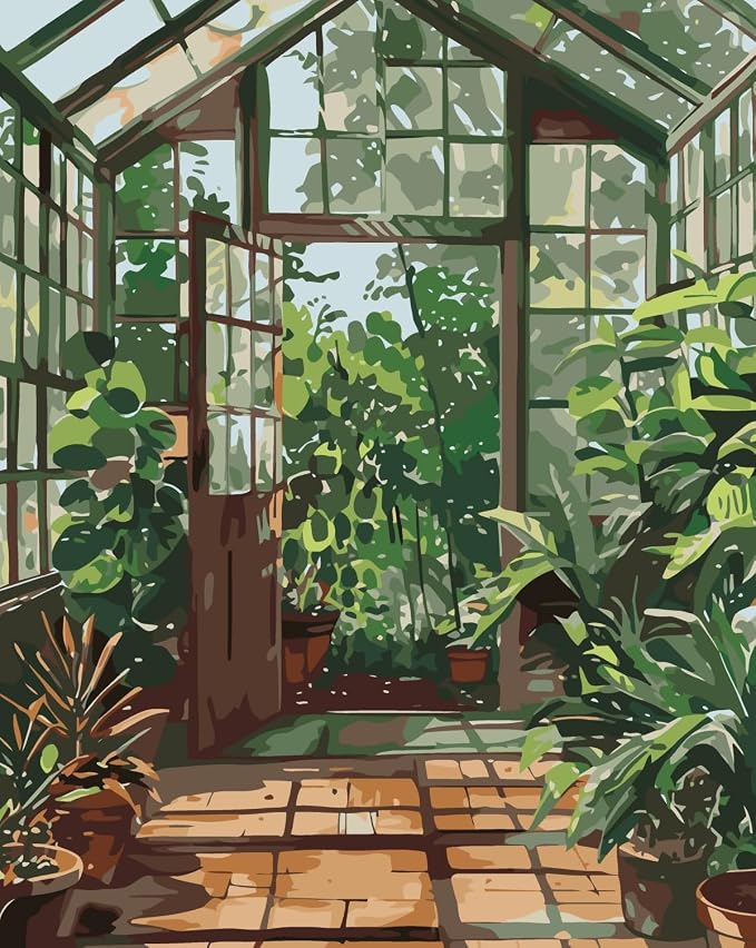 Greenhouse Art Paint by Numbers for Adults Beginner, Garden Plants Paint by Number Kits on Canvas, Botanical Floral Art DIY Oil Painting Watercolor Color by Numbers for Home Wall Decor 16X20inch