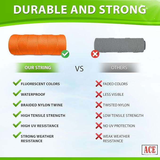Orange Mason Line String Line - 36 Roll Pack - #18 Braided Nylon String - 1000 Ft Length Per Roll - Nylon Twine for Gardening Or Masonry Tools - Perfect Construction String for A String Level