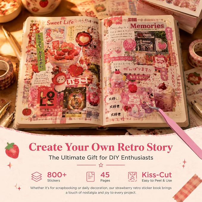 Tmtains 800+Pcs Japanese Sticker Book for Scrapbook Junk Journal (Memory)