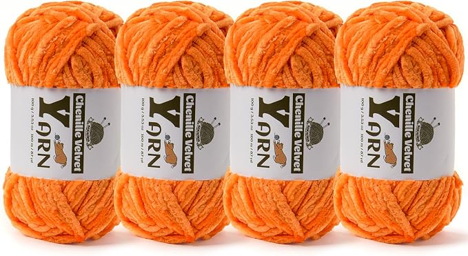 Chenille Crochet Orange Yarn 4 Pack