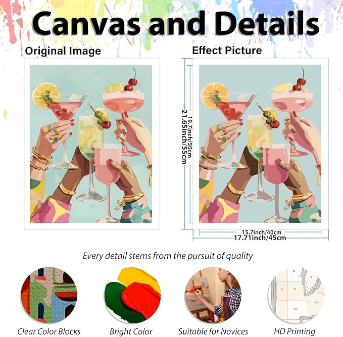 Paint by Numbers Kit for Adults, Adult Paint by Number Kits 16x20 Inch | Cocktail Paint by Numbers Kit for Adults, Acrylic Painting by Numbers, DIY Arts and Crafts for Gifts or Home Decor