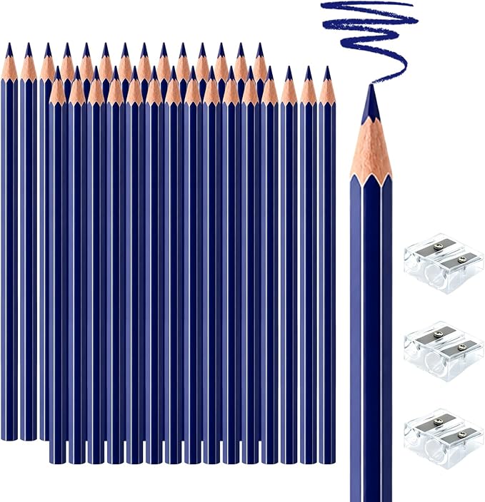 30 PCS Dark Blue Colored Pencils, Pre-sharpened Professional Wooden Art Pencils Set for Artists Painting | Premium Drawing Sketching Supplies