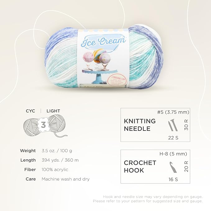 Lion Brand Yarn, Ice Cream Crochet Yarn, Smurf, Blue, 1 Pack