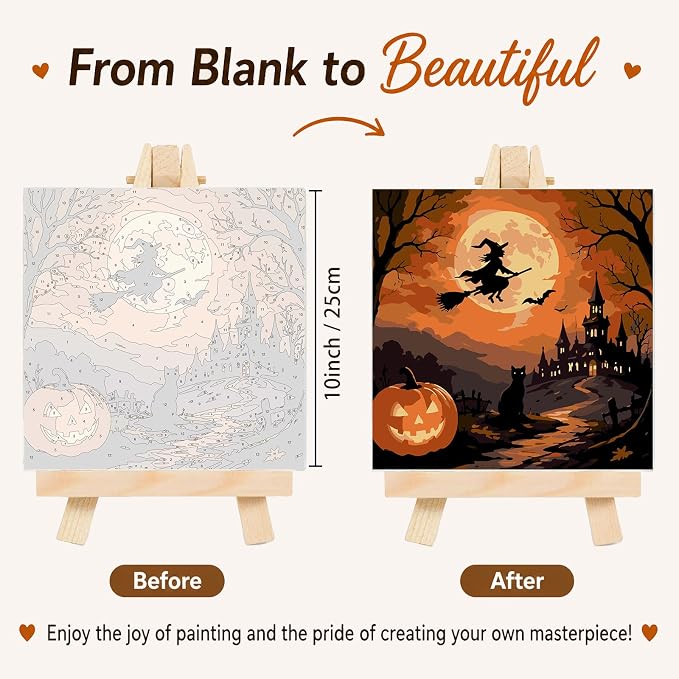 AUKELHJ 4 Pack Framed Paint by Numbers Kit for Adults, Halloween, 8x8 inch