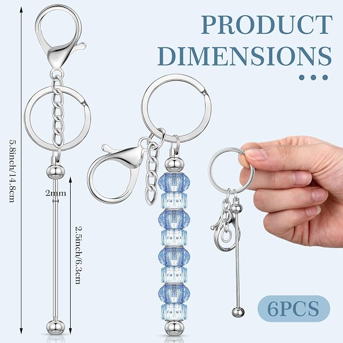 Huwena 6 Pcs Beadable Keychain Bars Metal Blanks DIY Crafts Jewelry Gift