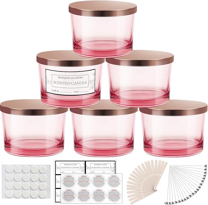 CONNOO 6 Pack 16oz Pink Wide Mouth Glass Candle Jars