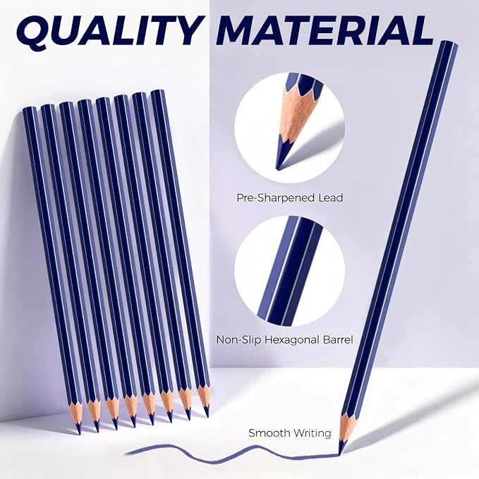 20 PCS Dark Blue Colored Pencils, Pre-sharpened Professional Wooden Art Pencils Set for Artists Painting | Premium Drawing Sketching Supplies