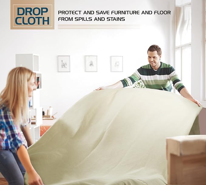 Canvas Drop Cloth 9x12 Ft, Drop Cloth for Painting, 1 Pack | Washable and Reusable, Canvas Fabric, Furniture & Floor Protection, Highly Absorbent, Duck Dropcloth