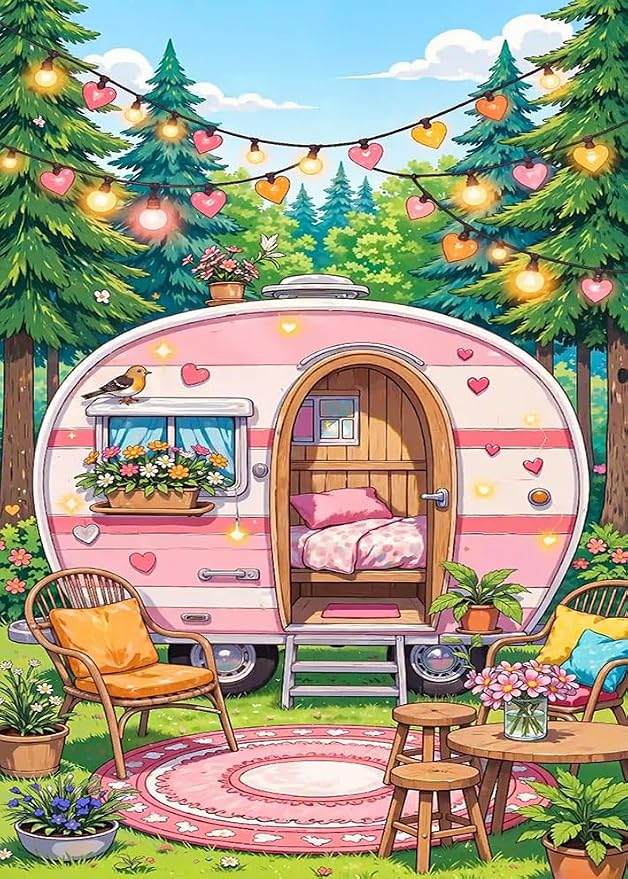 Camper Van Diamond Art Kits for Adults, Comfortable Diamond Painting Kit for Beginners, Round 5D DIY Dimond art,Full Drill Painting Kit Art and Crafts for Adults Home Wall Decor【11.8x15.7inch】