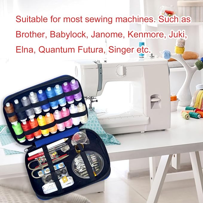 Sewing Kit with Case Portable Sewing Supplies for Home Traveler, Adults, Beginner, Emergency, Contains 18 Sewing Thread, Scissors, Needles, Measure etc,Very Dark Royal Blue