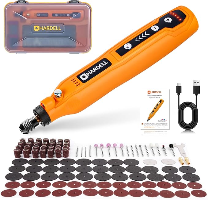 HARDELL Mini Cordless Rotary Tool, 5-Speed and USB Charging with storage case, Multi-Purpose 3.7V Power Rotary Tool for Sanding, Polishing, Drilling, Etching, Engraving, DIY Crafts | 5,000-18,000 RPM, 0.3LB Engraving Pen, LED Work Light – for Sanding, ...