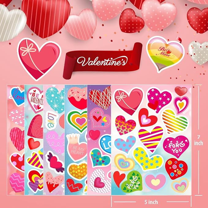 KARSLORA 30 Sheets Valentine Stickers, 490PCS Heart Stickers, Valentine Stickers for Kids, Valentines Crafts Party Favors for Kids, Valentines Day Stickers