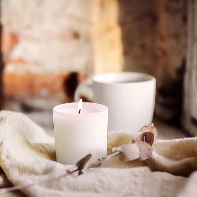 SHOWIN 8 OZ Thick Candle Jars for Making Candles 15 Pcs, White Empty Jars with Wood Lids for Candle Making, Sample Container,Matte White