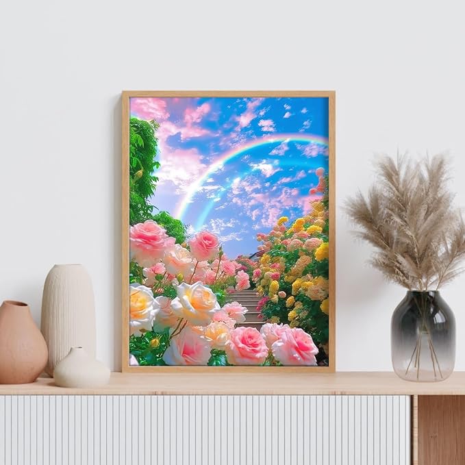 Diamond Art Kits for Adults, 5D Rainbow Rose Garden Diamond Painting Kit
