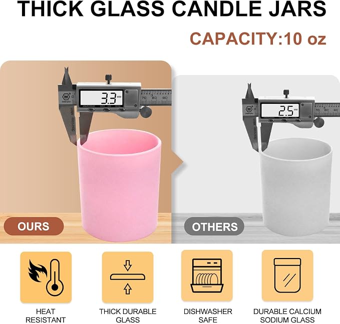 SHOWIN 10 OZ Thick Candle Jars for Making Candles 15 Pcs, Empty Jars with Wood Lids for Candle Making, Sample Container, Matte Pink