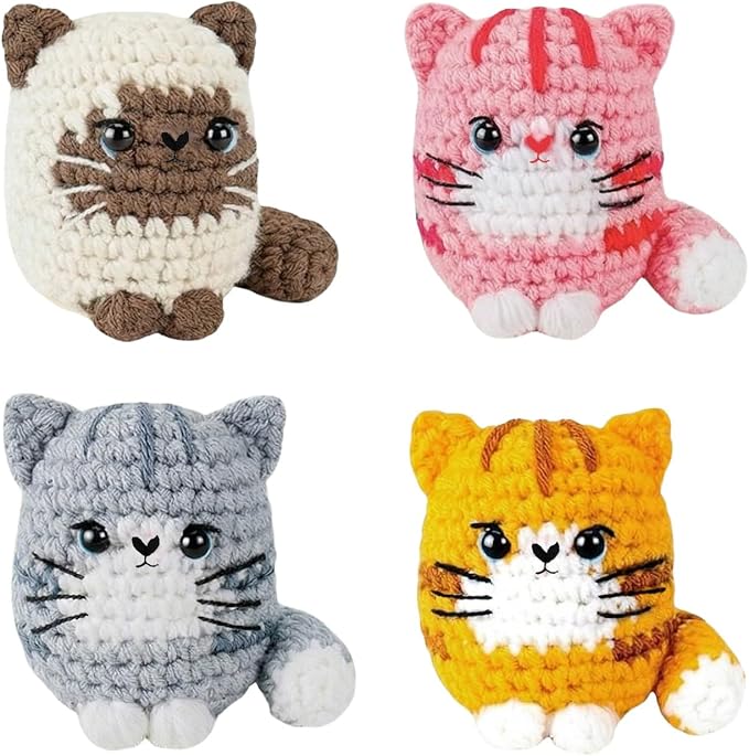 obvade Crochet Kit for Beginners Knitting Kit for Beginners Crochet Animal Kit Beginner Crochet with Step-By-Step Video Tutorials 4 Pack Cats