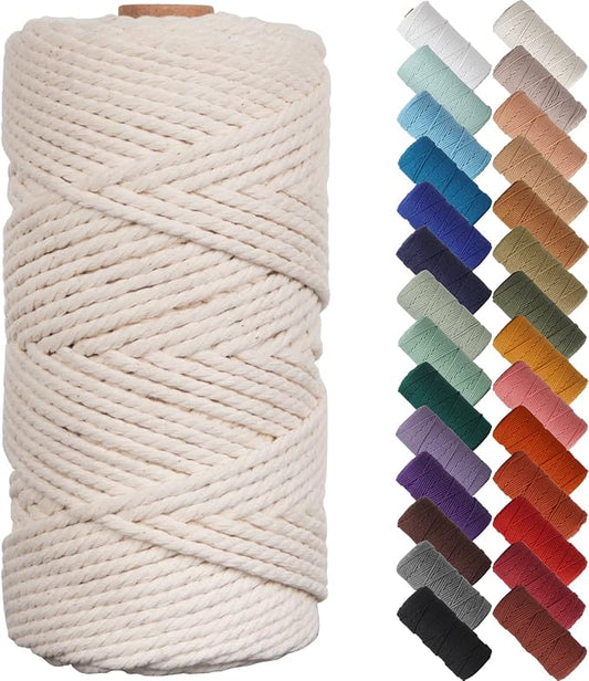 NOANTA Natural Macrame Cord 3mm x 109Yards, Beige Cotton Rope Macrame Yarn | Macrame Rope Supplies, 3 Strand Twisted Cotton Yarn String, Cotton Cord for Wall Hanging, Plant Hangers, Crafts, Knitting