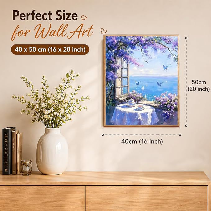 AUKELHJ Paint by Numbers Kit for Adults Beginner, Window View, 16x20 Inch | Paint by Number for Adults, Beginner Friendly, High-Definition Color Canvas, Stress Relief, Home Decor, Gifts, Unframed