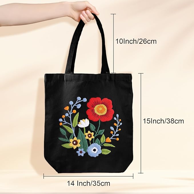 Louise Maelys Embroidery Kit Canvas Tote Bag with Floral Pattern DIY Crafts
