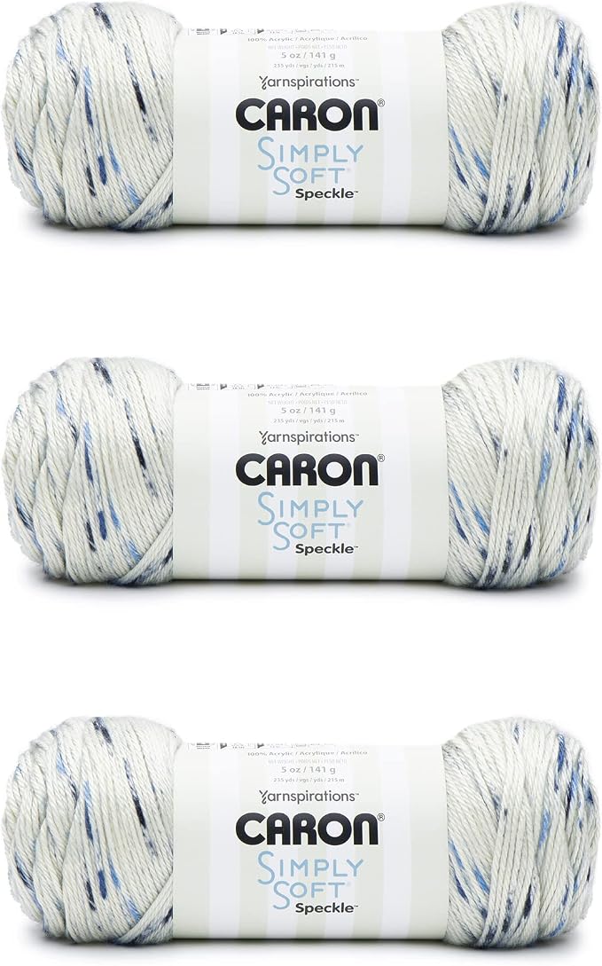 Caron Simply Soft Speckle Acrylic Yarn for Crocheting, Blue Gingham, 3-Pack