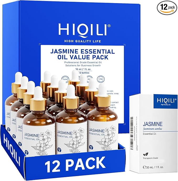 HIQILI Jasmine Essential Oil Set for Skincare, Diffuser & DIY Making