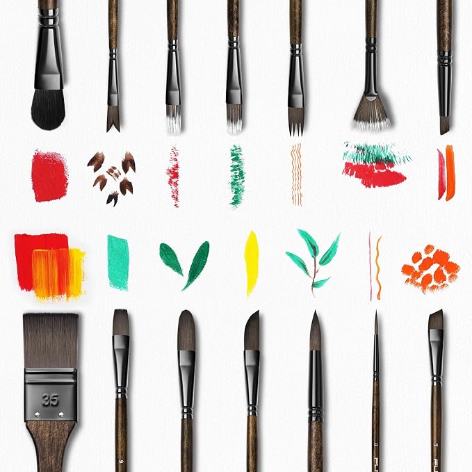 Fuumuui 26pcs Professional Paint Brush Set - High-Grade Series Synthetic Nylon Paint Brushes for Landscape, Acrylic, Oil, Watercolor, Gouache - Multi-Functional Universal Free Style for Art Supplies