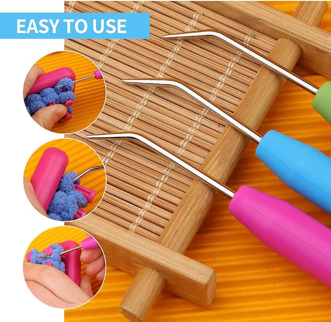 FTEVEN 45PCS Knitting Loom Hooks Set, Large Eye Bent Tapestry Needles | Colorful Plastic Large Eye Needles, Knitting Loom Needles with Knitting Needle Markings for DIY Handicrafts