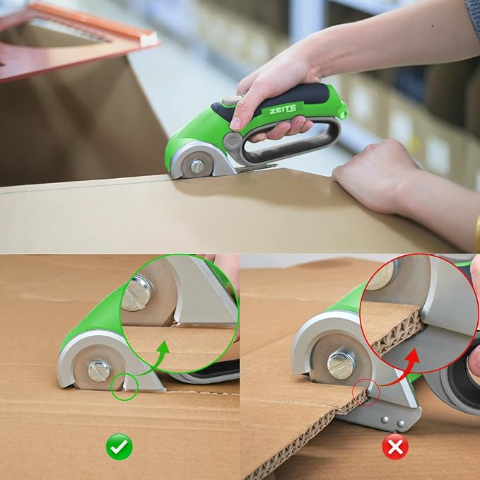 ZEITE 4V Cardboard Box Cutter,Cordless Electric Scissors,Max Cutting 1/4",Ideal for Cardboard,Thin Carpet & Plastic Recycling,Easy to Hold and Safe,Green