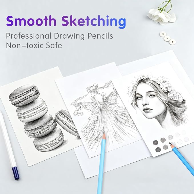 12 Graphite Pencils Professional Sketching Drawing Set,No Duplicates | 14B(soft) to H(hard),Charcoal Pencils,Art Supplies for Sketching Shading Blending, Gifts for Artists Adults Beginners