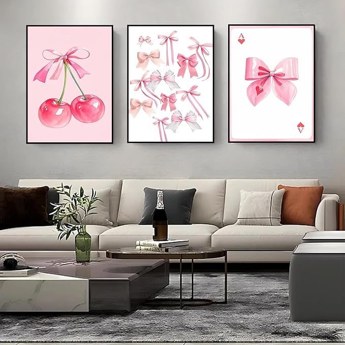 3 Pack Pink Bows Diamond Art Kits for Adults Square Diamond Painting Kit