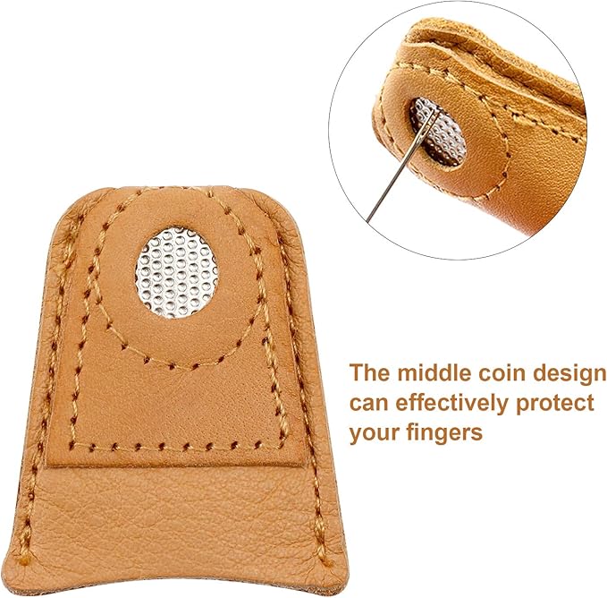 WILLBOND 4 Pcs Leather Thimble Finger Protector for Hand Sewing, 2 Sizes