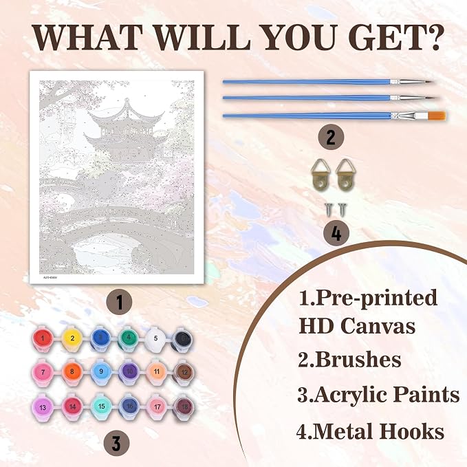 Cherry Blossom Paint by Numbers Kit for Adults with 32 Colors 16x20inch | Cherry Blossom Paint by Number Adult, Japanese Scenery Painting by Numbers for Adults, Expert Level DIY Acrylic Paint Kit