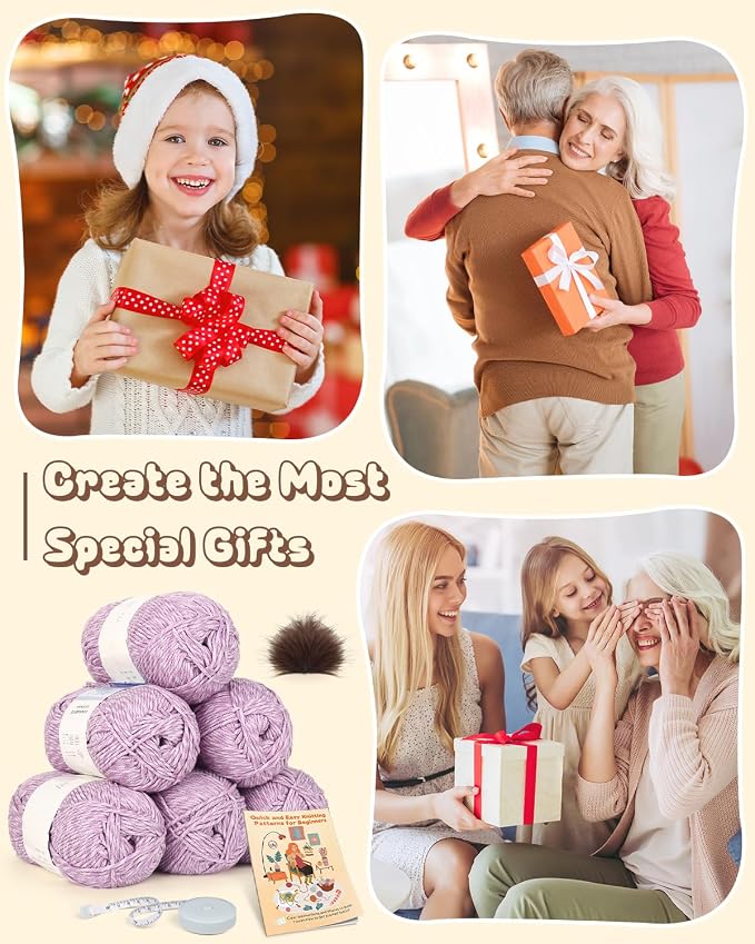 Katech Knitting Kit for Beginners Adults-Beginners Knitting Kit for Kids | Learn to Knit Kits for Adult Beginner Kids w/Step-by-Step Instruction-Complete Hat Scarf Gloves Knitting Starter Kit
