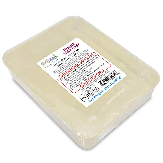 Primal Elements Jojoba Oil Soap Base - Moisturizing Melt and Pour Glycerin Soap Base for Crafting and Soap Making, Easy to Cut - 10 Pound
