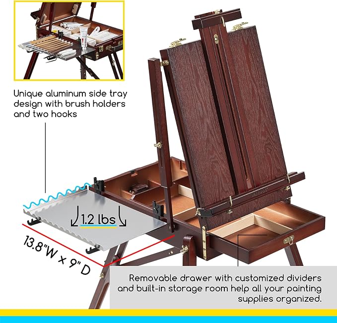 MEEDEN French Easel, Plein Air Easel, Art Easels for Painting Adult, Travel Easels,Portable Artist Easle for Outdoor Painting, Sketching, Display