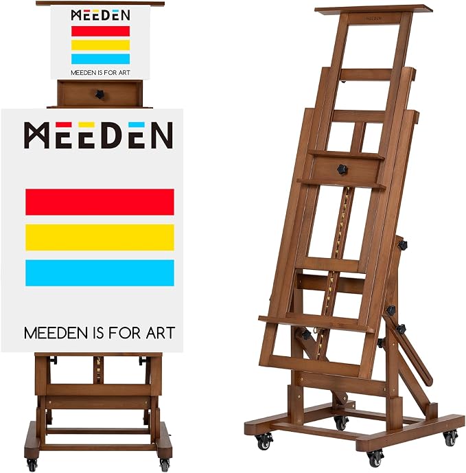 MEEDEN Extra-Large Art Painting Easel: Holds Canvas Up to 79" for Studio | Solid Beech Wood Artist Easel, Professional Heavy-Duty Easel for Adults, Movable H Frame Floor Easel for Painting, Walnut
