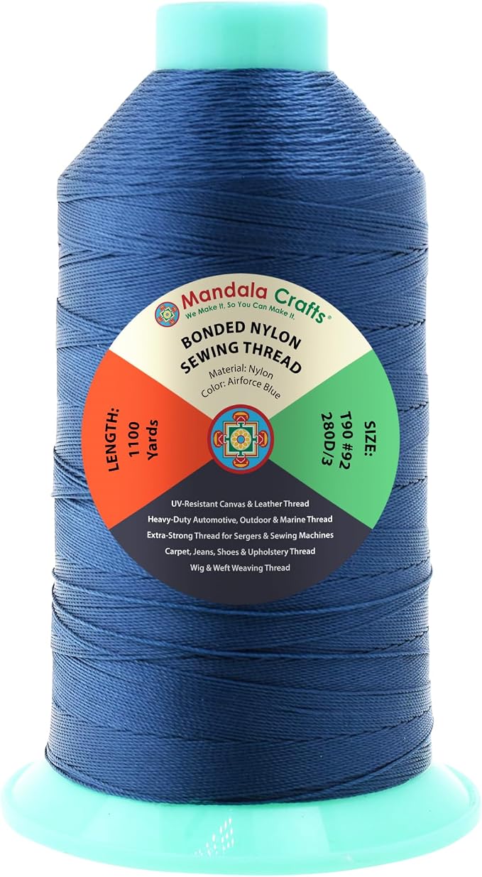 Mandala Crafts Size 92 280D T90 Airforce Blue Bonded Nylon Thread, 1100 YDs
