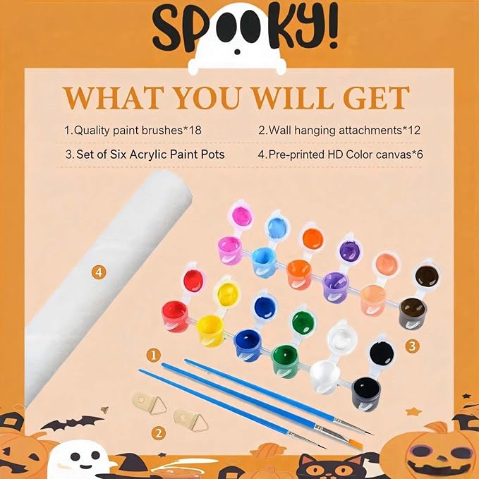6 Pack Halloween Paint by Numbers Kit for Adults without Frame 12x16 inch | Adult Paint by Number Kits Horror, Halloween Painting by Numbers, DIY Acrylic Oil Painting, Perfect for Gift Home Wall Decor
