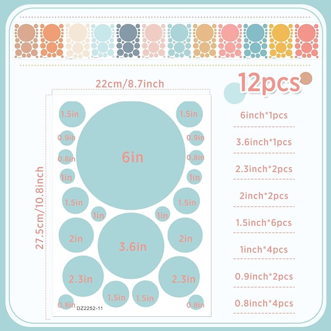 Zonon 264 Pcs Polka Dot Wall Decals Circle Stickers Peel and Stick