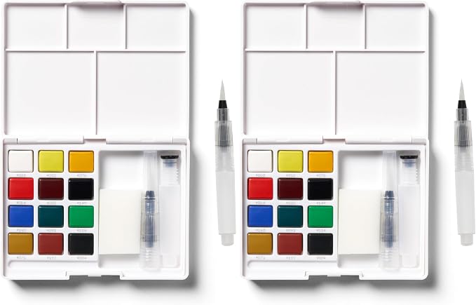 SAKURA Koi Pocket Field Sketch Kit - Watercolor Sets for Painting On the Go - 12 Colors - 1 Water Brush - 1 Sponge - 1 Palette (Pack of 2)