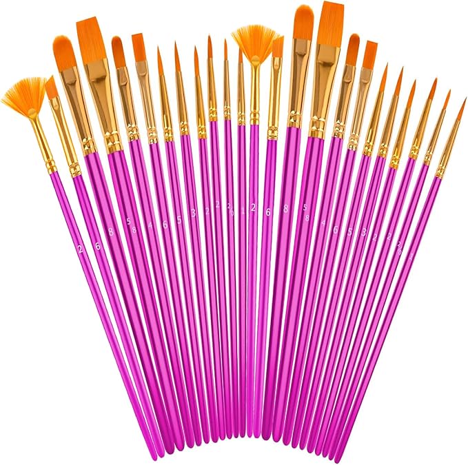 Soucolor 24Pcs Paint Brushes, 12 Sizes, Acrylic Oil Watercolor Set | 12 sizes, soft bristles, wooden handles — ideal for acrylic, oil, watercolor, nail, face & rock painting.