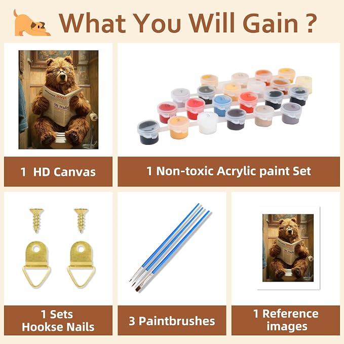 Reivworl Bear Paint by Numbers Kit for Adults Beginner 16×20 inch