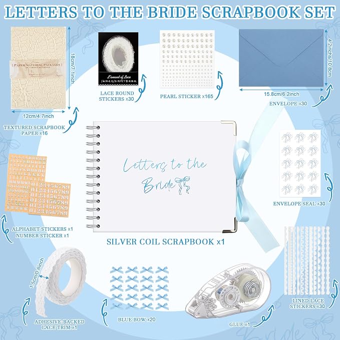 Humyoun Letters to Bride Scrapbook,8.5 X 7 Inch,Bow,Blue