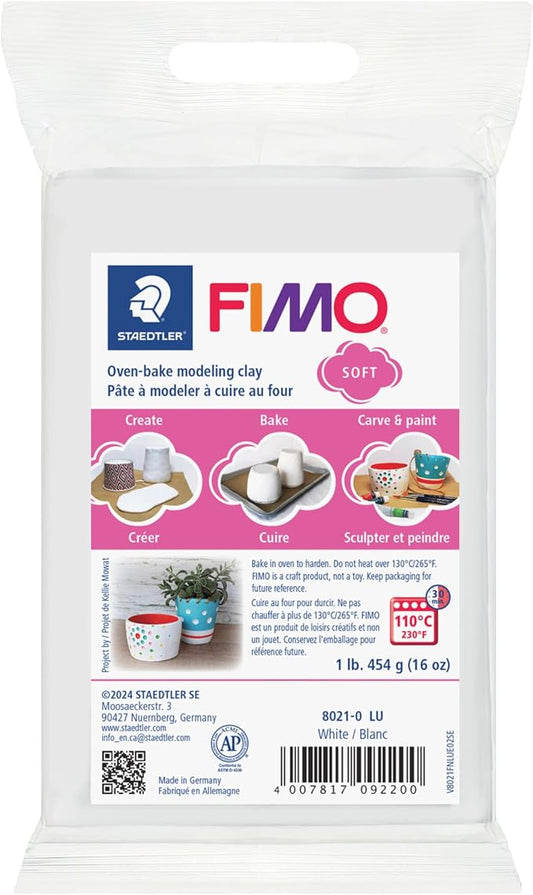 STAEDTLER FIMO Soft Polymer Clay, 1 lb White Block: Oven Bake Modeling Clay for Jewelry Making, Sculpting, DIY Crafts & School Art Projects – Soft Easy-to-Blend Craft Clay for Beginners & Artists