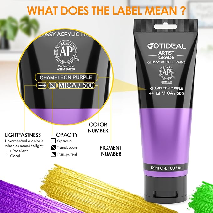 GOTIDEAL Iridescent Acrylic Paint Chameleon Purple Tubes(120ml, 4.1 oz) | Non Toxic, Non Fading, Rich Pigments,for Painters, Adults & Kids,Ideal for Canvas Wood Clay Fabric Ceramic Craft Supplies