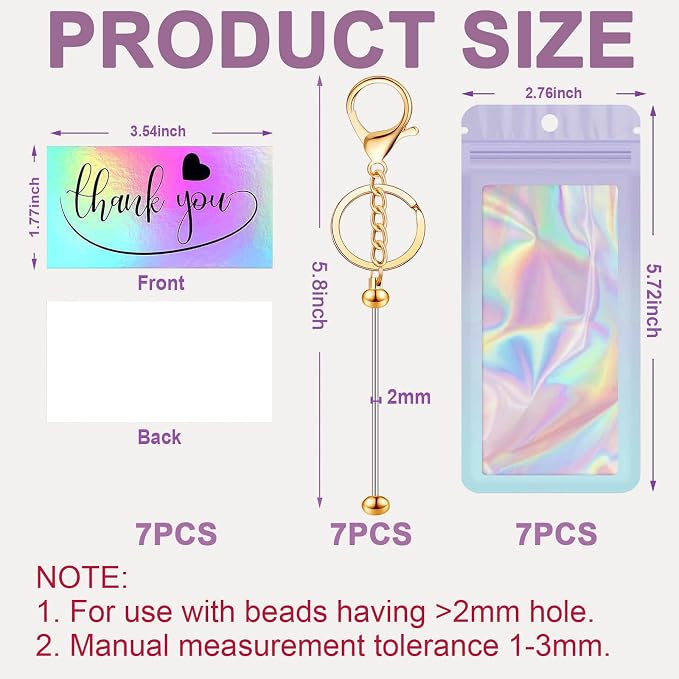 42/84/126 Pcs Beadable Keychain Bars Bulk Blank DIY Beaded Keychain Making Supplies with Bag Thank You Card