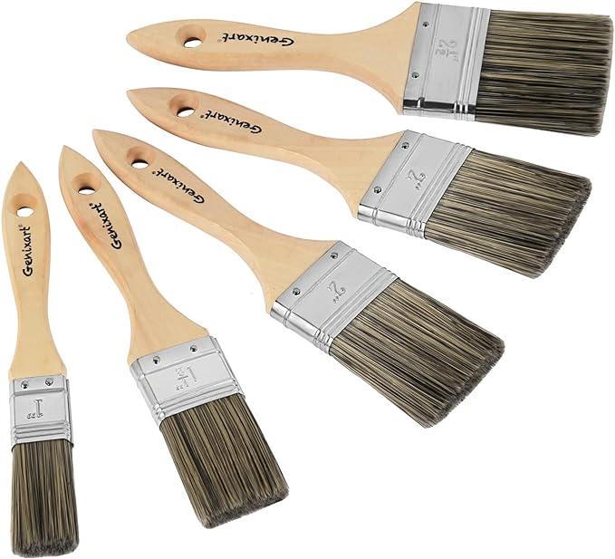 Double Thick Chip Paint Brush Set,Wood Stain Brushes for Painting Walls and Fence Staining, Wooden Handle Masonry Paintbrush for Varnish, Paste and Gesso (5 Pack Assorted Sizes)