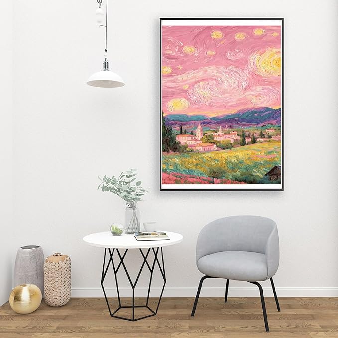 pchmcu Landscape Paint by Numbers Kit for Adults Beginner - Starry Night Adult Paint by Number Kits on Canvas,Mountain House Oil Paint by Numbers for Home Decor Gift 16x20 inch
