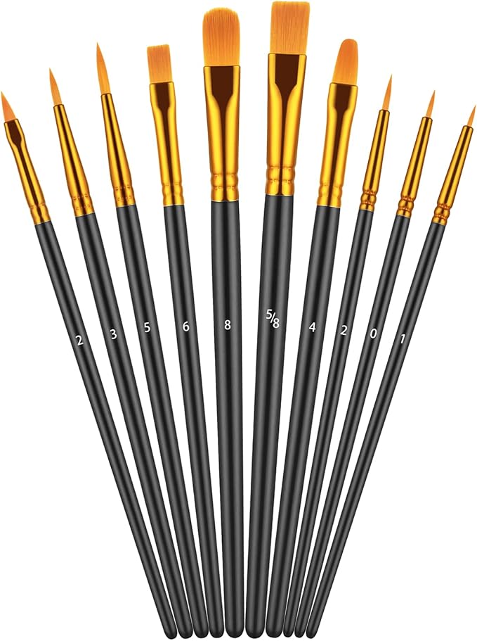 Artstorys 10Pcs Paint Brush Set, Small Round Detail Tips, Black | Made with nylon hair & wooden handles. Ideal for acrylic, oil & watercolor, canvas, rock & face painting, adult art supplies