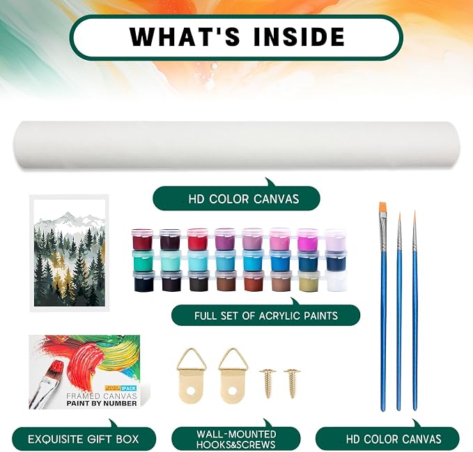 Framed Paint by Numbers Kit for Adults Beginner & Kids Age 8-12, Easy Landscape Adult Paint by Number Kits on Canvas, DIY Acrylic Forest Number Painting for Adults Mountain for Home Decor 8x12 Inch
